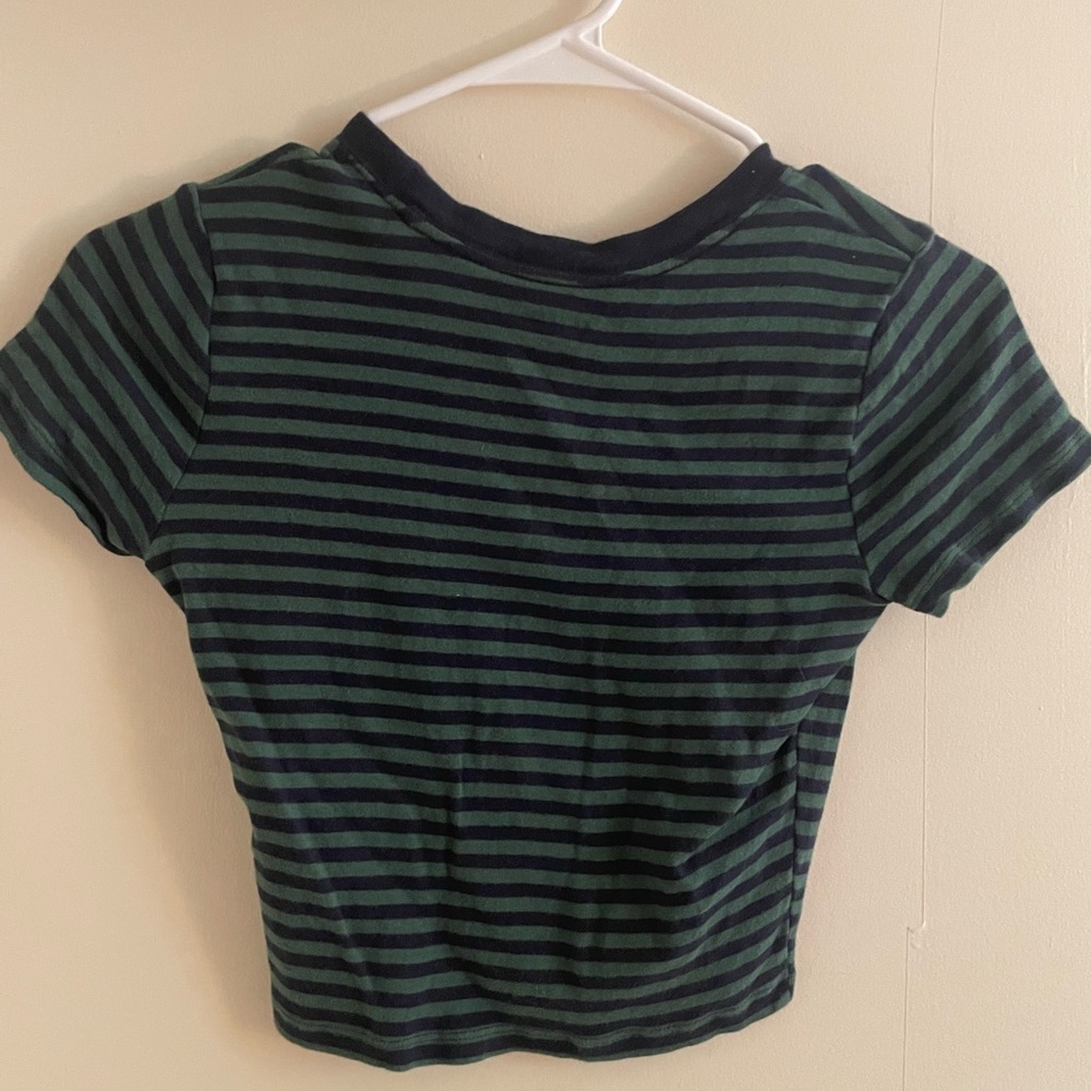 Hollister Green and Navy Striped Tee